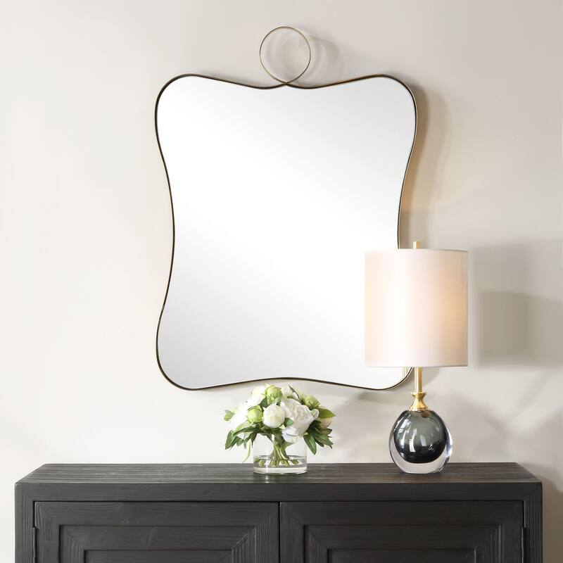 Curved Silhouette Framed Vanity Mirror 33" Antique Brass Finish
