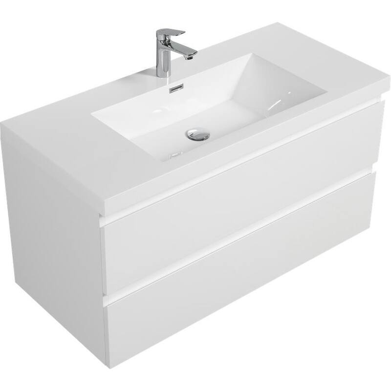 ABRUZZO 42" Floating Single Bathroom Vanity Wall-Mounted with Integrated Resin Top Basin 2 Soft Close Drawers Full Assembly