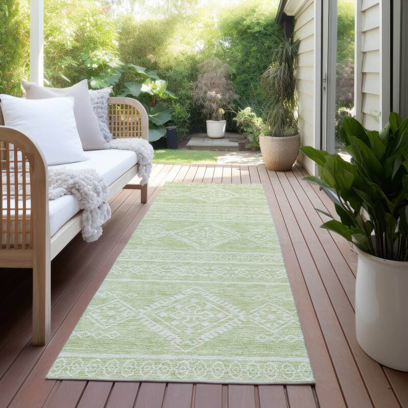 Machine Washable Indoor/ Outdoor Chantille Moroccan Boho Rug - Mint - 2'3" x 7'6"