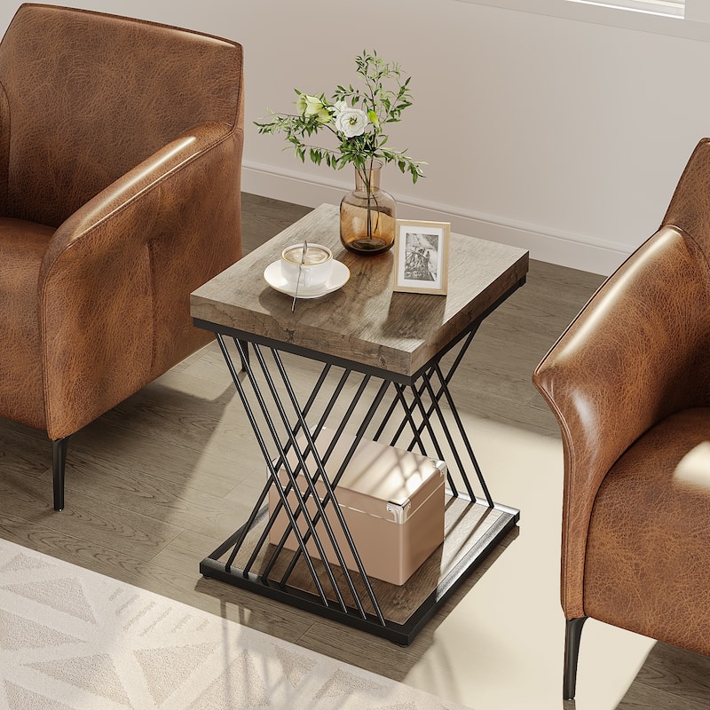 19.68-inch Square Side End Table with Metal Frame for Living Room