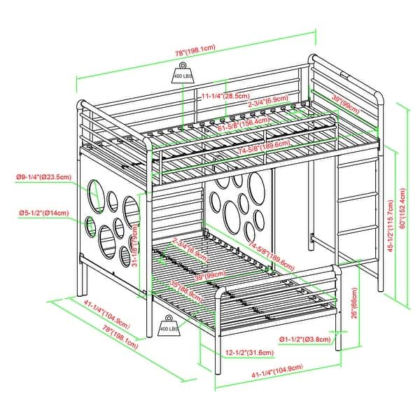 Modern Geo Cutout Colorful Twin L-Shaped Bunk Bed, Space-saving, White