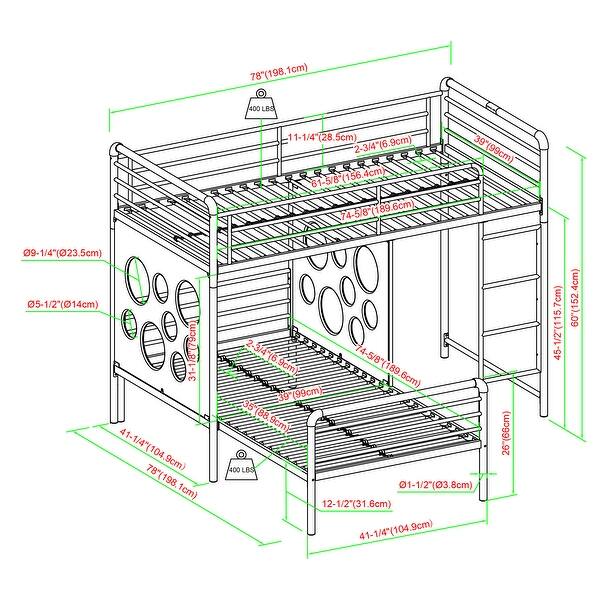 Stylish & Modern Geo Cutout Colorful Twin L-Shaped Bunk Bed, Durable, Cool-grey painted finish, Space-saving, White