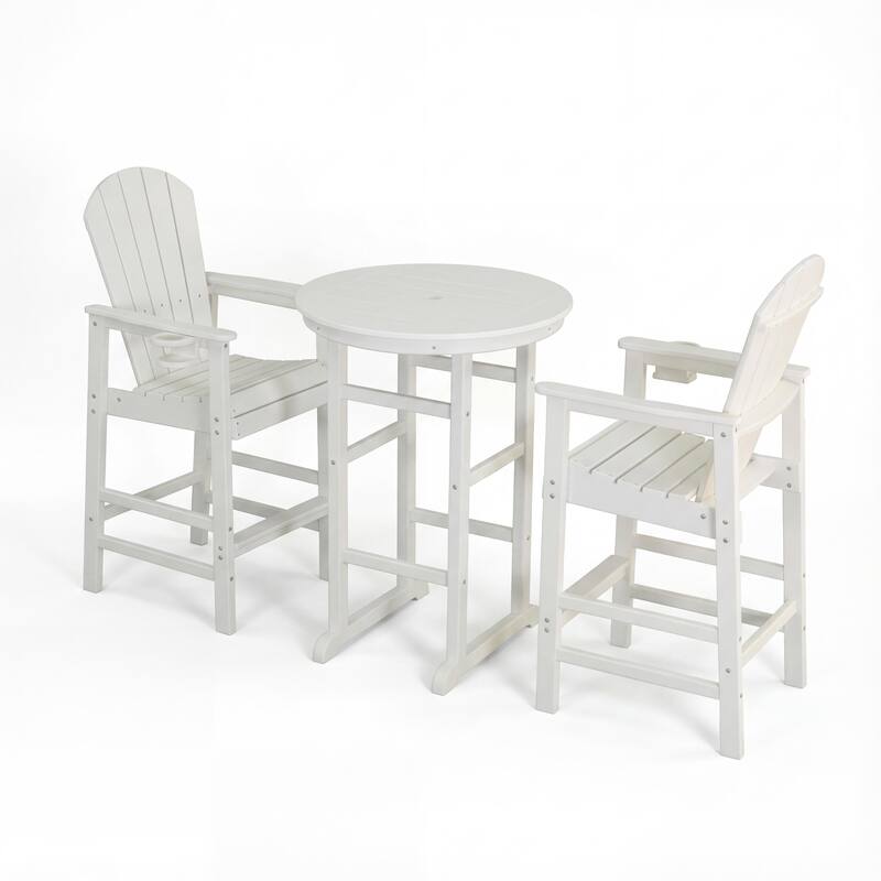 3-Piece HDPE Indoor/Outdoor Bar Set, 42.1" Round Bar Table with 2 Bar Stools, All-Weather Patio Bistro Set for Deck, Balcony