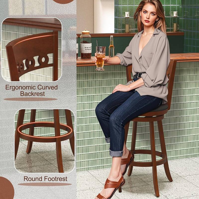 Gymax 4PCS 30.5'' Bar Height Chairs Swivel Bar Stools w/ Rubber Wood