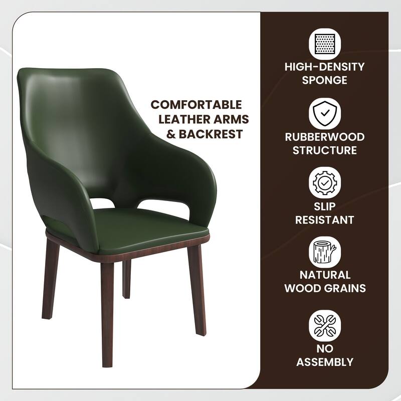 LeisureMod Vivara Leather Upholstered Dining Chair with Padded Seat - Mid-Century Arm Chair for Home Office Bar & Kitchen