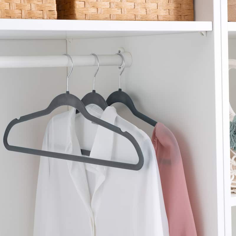 10 Super Slim Velvet Huggable Hangers in Grey - 1.97" x 17.72" x 9.25"