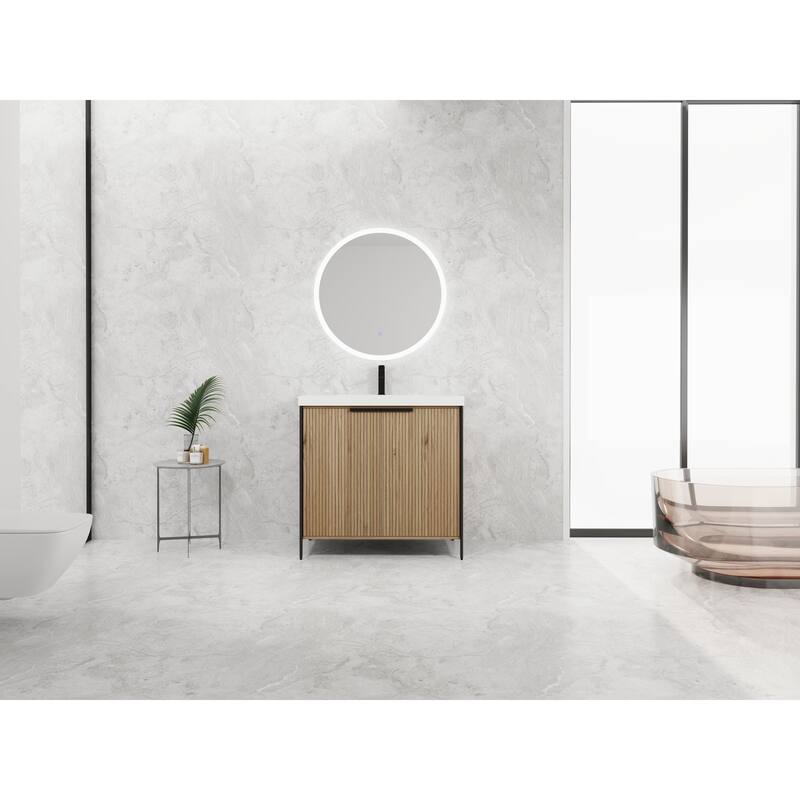 59-inch Double Sink Bathroom Vanity with Adjustable Shelves, Soft-Close Hinges, Resin Basin