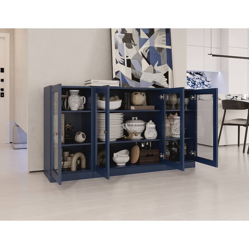 Palace Imports 100% Solid Wood 65" Sideboard with Clear Glass Doors and Adjustable Shelves