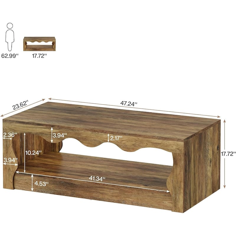 47-Inch 2-Tier Coffee Table, Farmhouse Center Tables for Living Room