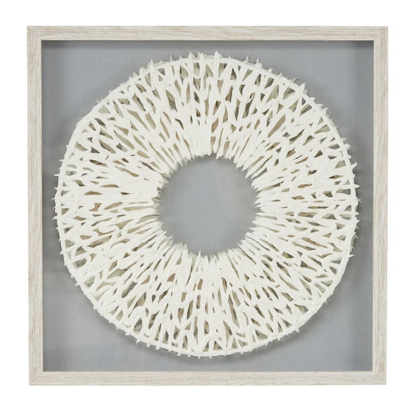 White Paper Handmade 3D Circle Origami Geometric Shadow Box with Canvas Backing