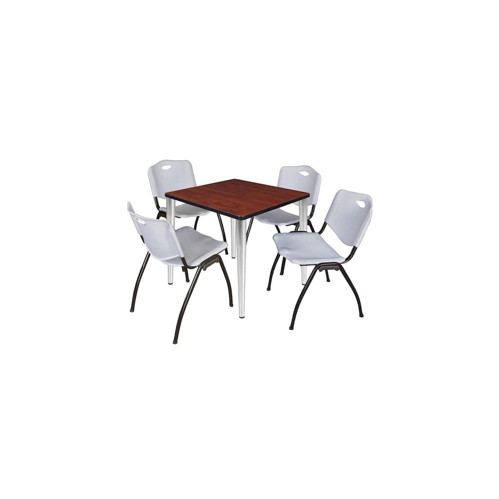 30 in. Square Breakroom Table- Cherry Top, Chrome Base & 4 M Stack Chairs- Grey