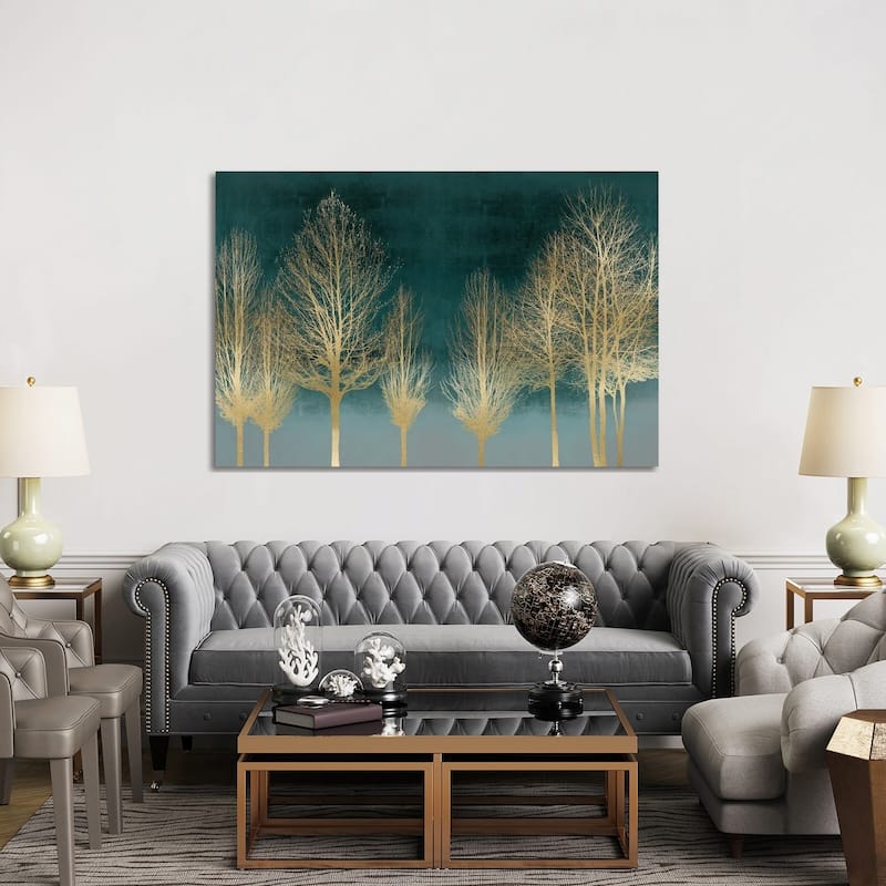 iCanvas "Gold Forest On Teal" by Kate Bennett Canvas Print