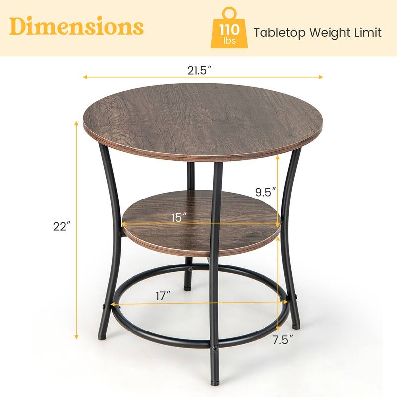 Costway 2 PCS 2-Tier Sofa Side End Table Round Nightstand with Sturdy - See Details