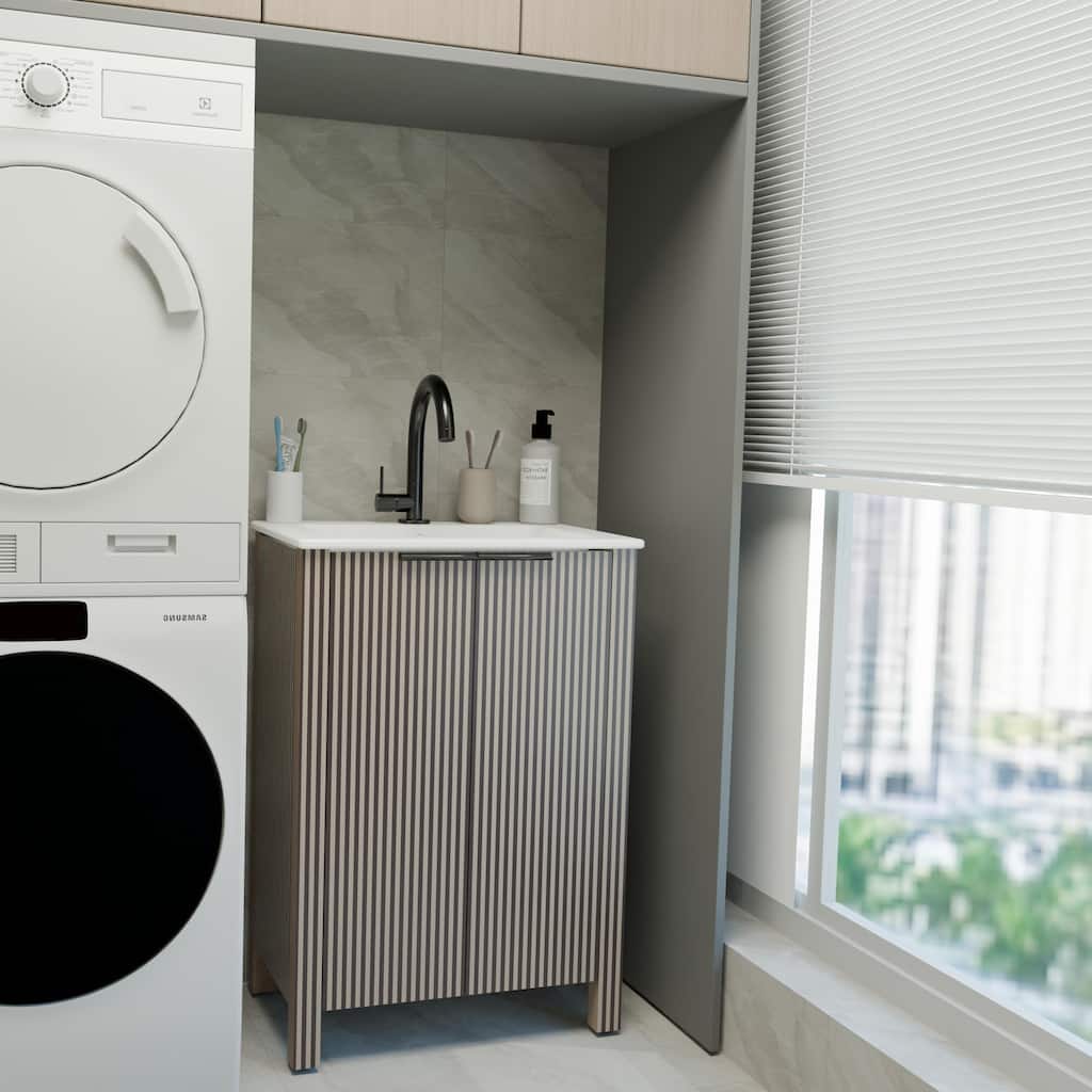 GDFStudio - Julian 24-Inch Freestanding Bathroom Vanity with Ceramic Sink and Foldable Storage Cabinet Design