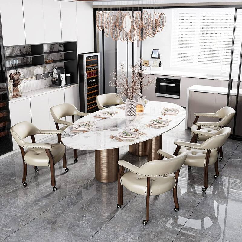 Dining Chair with Casters Leather Chair with Caster Nailhead Dining Chairs with Rollers