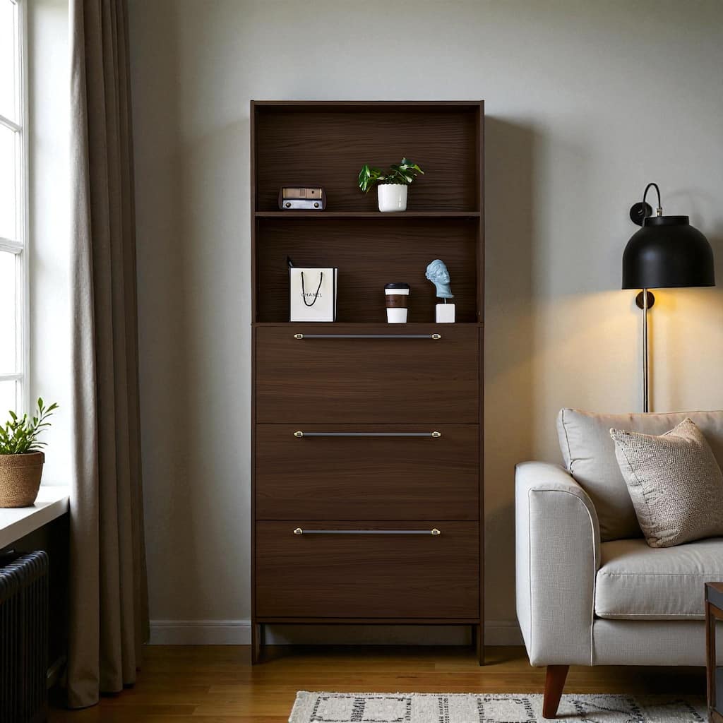 78.75" Tall Shoe Cabinet with 3 Flip Drawers and Open Shelves, Narrow 12-Pair Shoe Organizer for Entryway and Hallway