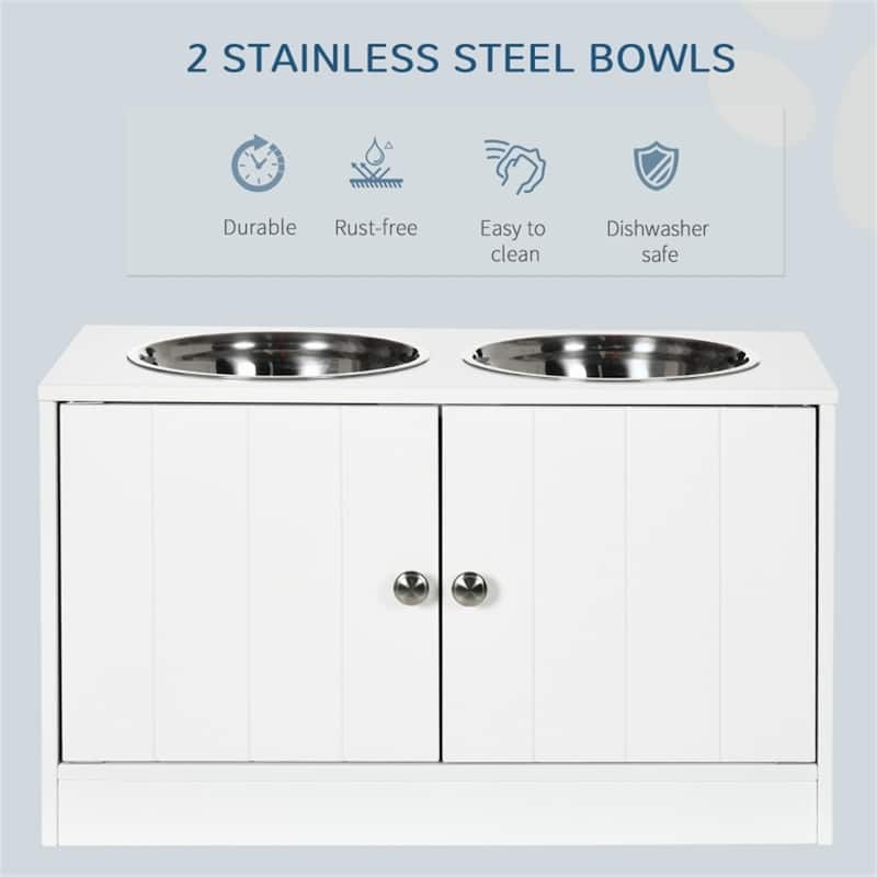 Elevated Pet Feeder Stand for Large Dogs with Storage Cabinet and 2 Stainless Steel Bowls - 23.5" L x 11.75" W x 14" H