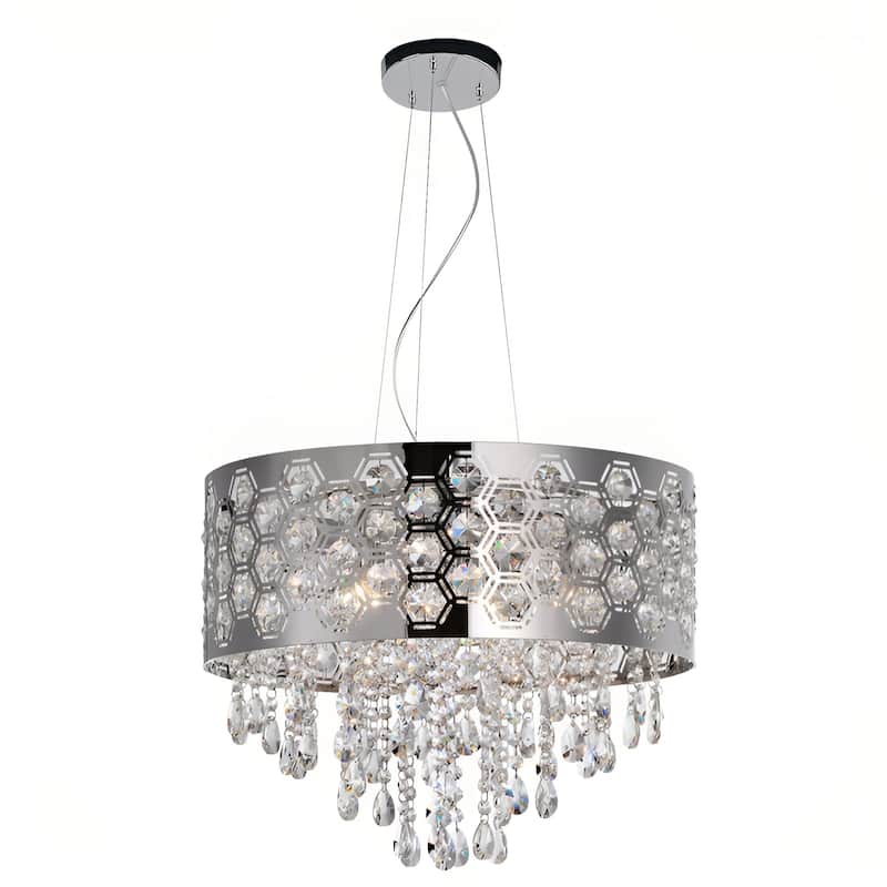 Hexagon Patterned 6-Light Drum Silver Luxury Pendant Light - N/A