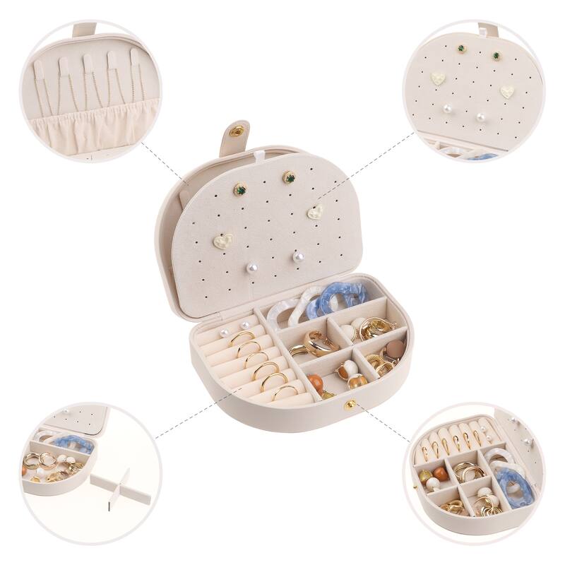 Travel Size Jewelry Box, Small Portable Seashell-Shaped Jewelry Case, PU Leather Mini Jewelry Organizer - 17x12x5cm