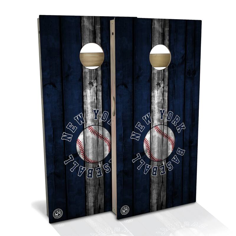 New York Baseball Outdoor Cornhole Board Set - Backyard 2x4 - Include Hole Lights