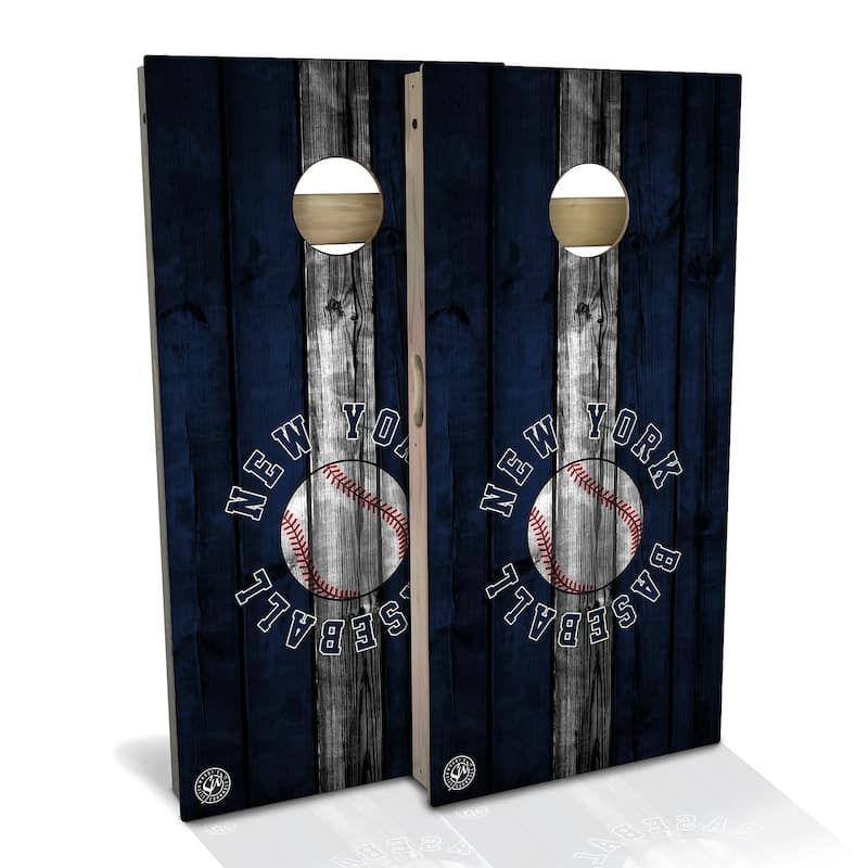 New York Baseball Outdoor Cornhole Board Set - All-Weather 2x4 - Include Hole Lights