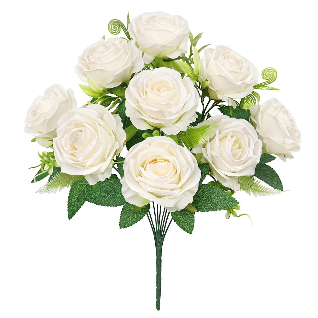Set of 2 Cream Artificial Royal Rose Flower Stem Bush Bouquet 17in - 17" L x 11" W x 11" DP
