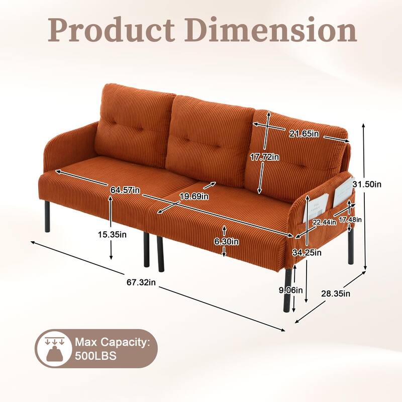 Oversized Loveseat, Modern & Plush Double-seater Sofa, Corduroy Upholstered Couch
