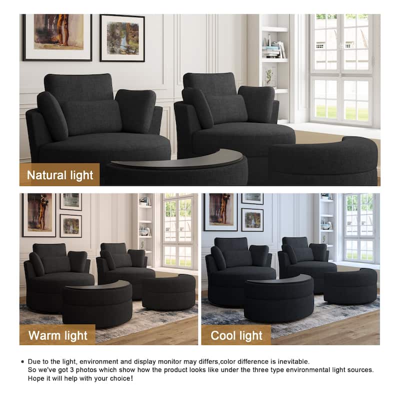 Upholstered Swivel Barrel Armchair with Storage Ottoman (Set of 2)