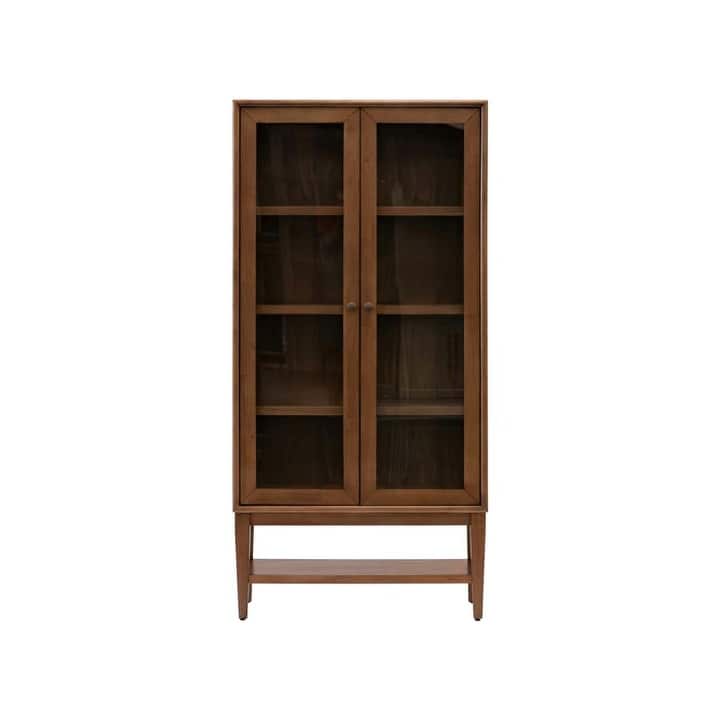 Mid-Century Modern Wood Dining Display Cabinet, Fully Assembled, Brown