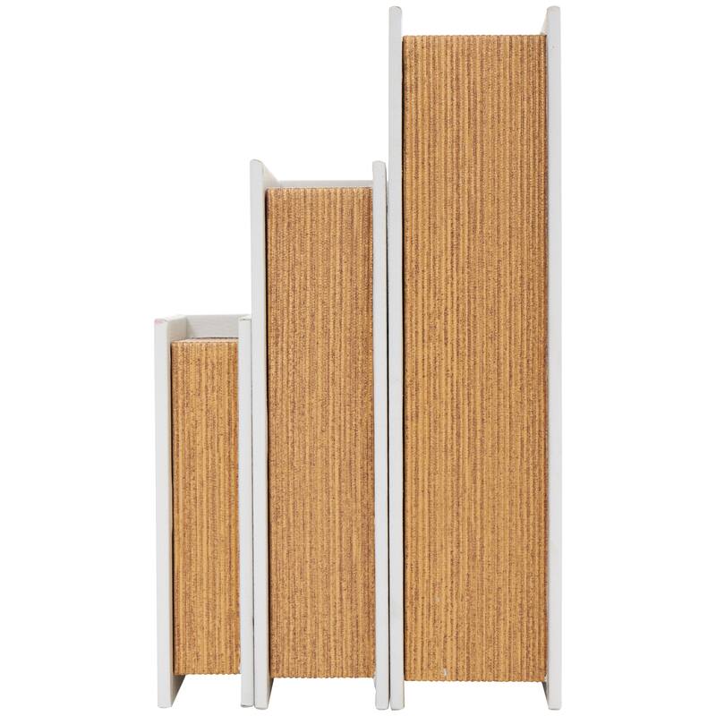 White Wooden Eat, Pray, Love Faux Storage Book Box with Checkered Spine and Gold Accents (Set of 3)