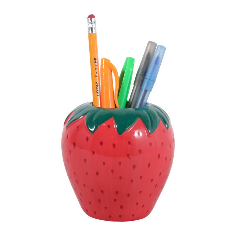 Decorative Strawberry Pencil Cup Storage - 4", Red - 4.0"