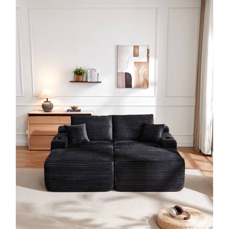 69" Cloud Sectional Couch, L-Shape Chaise with R-Shape Chaise with Deep Seat, and Comfortable 2 Seater Couch - Black