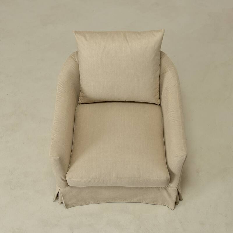 KINWELL 32" W Down Fill Upholstered Slipcovered Swivel Barrel Accent Armchair