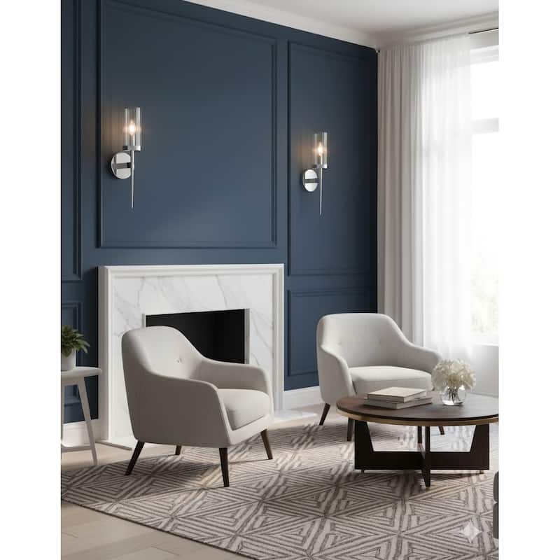 1-Light Chrome Iron Wall Sconce With A Clear Glass Shade