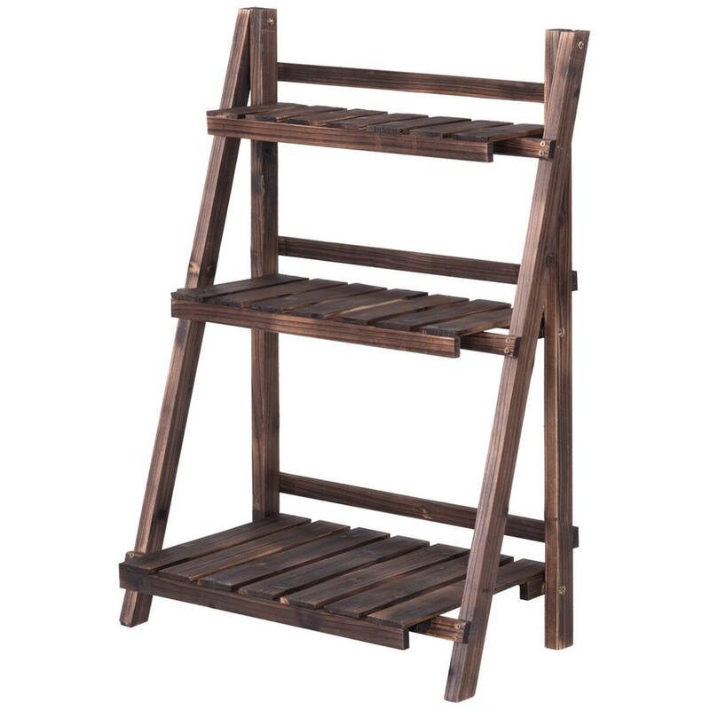 3-Tier Folding Garden Wooden Flower Plant Pot Display Rack