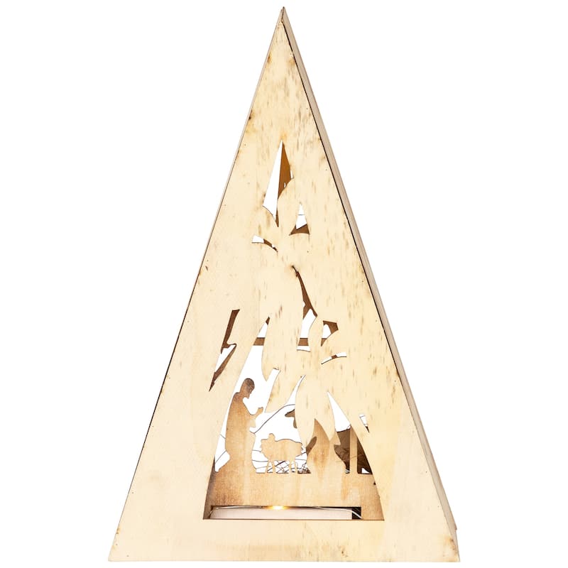 LED Lighted Holy Family Wooden Christmas Nativity Scene - 12"