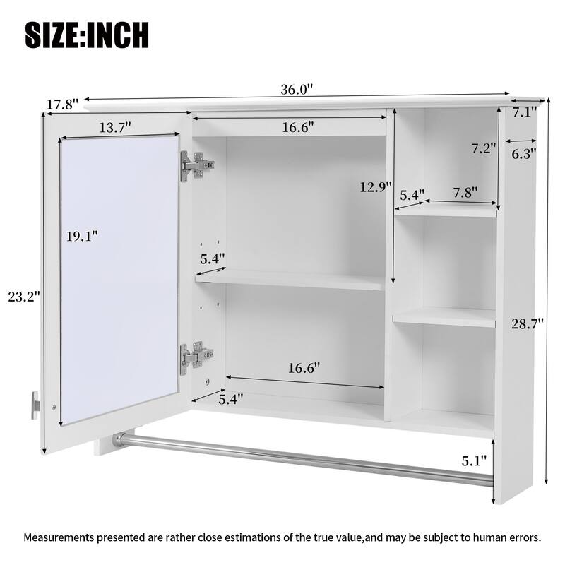 Modern 3 in 1 Bathroom Mirror Medicine Cabinet Wall Mounted, 36 Inch Storage Cabinet with Towel Bar