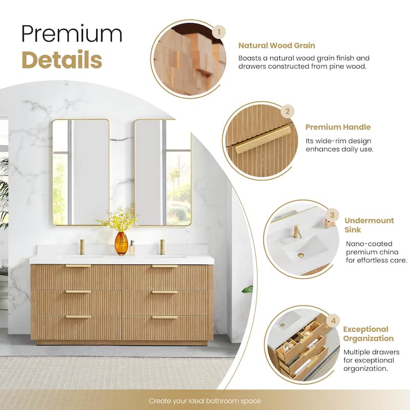 Santarem Double Vanity with Pure White Quartz Stone Top without Mirror