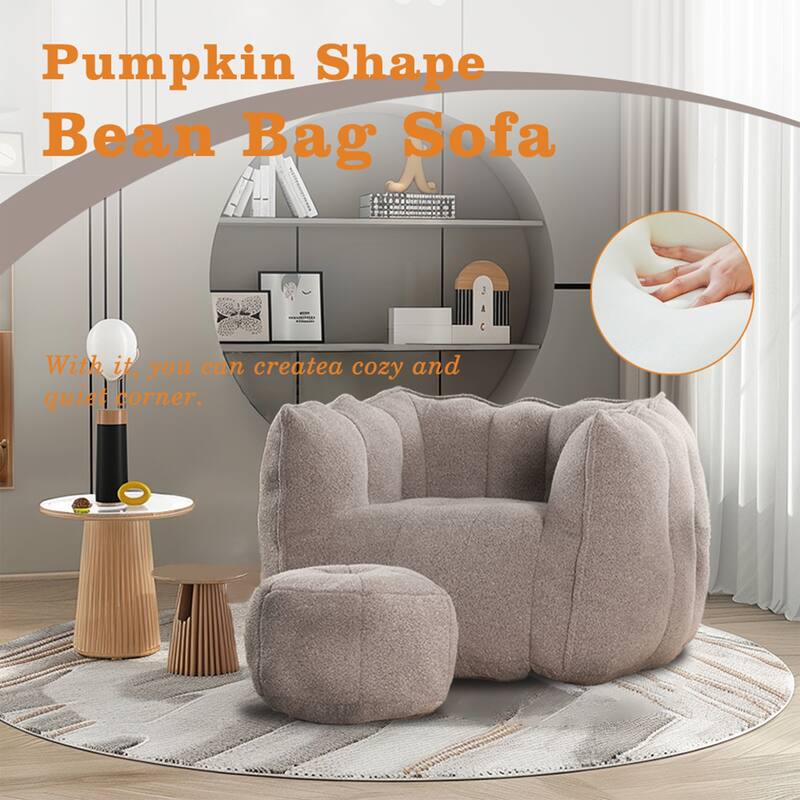 Soft Bean Bag Lazy Sofa with Footstool for Living Room and Bedroom