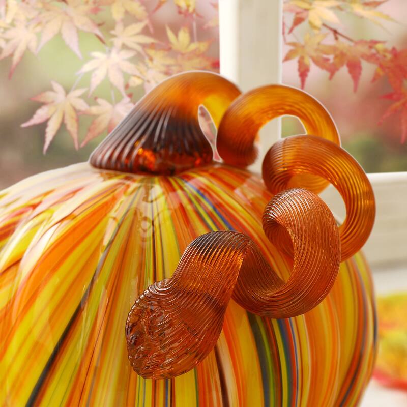 Glitzhome Multi Striped Fall Harvest Glass Pumpkins Halloween Thanksgiving Festival Decorations