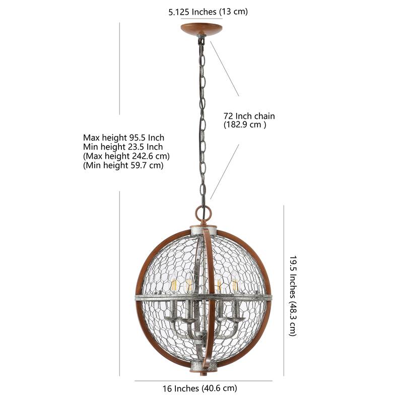 Paysan 16" 4-Light Adjustable Iron Rustic Industrial LED Pendant, Brown/Silver by JONATHAN Y
