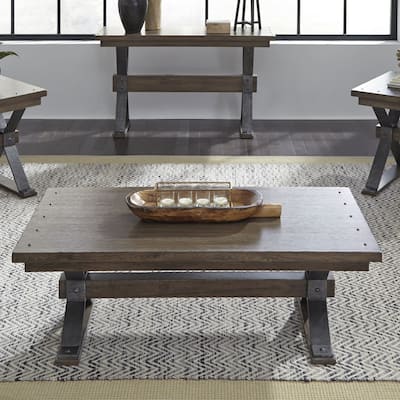 Sonoma Road Weathered Beaten Bark Antique Pewter Metal Rectangular Cocktail Table