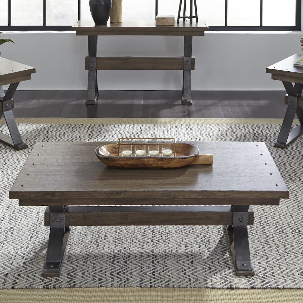 Sonoma Road Weathered Beaten Bark Antique Pewter Metal Rectangular Cocktail Table