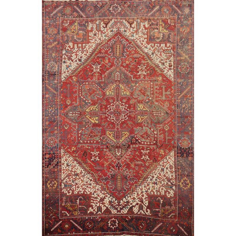 Hand Knotted Oriental 100% Wool Carpet Traditional Medallion Red Heriz Area Rug - 11' 2'' X 8' 5''