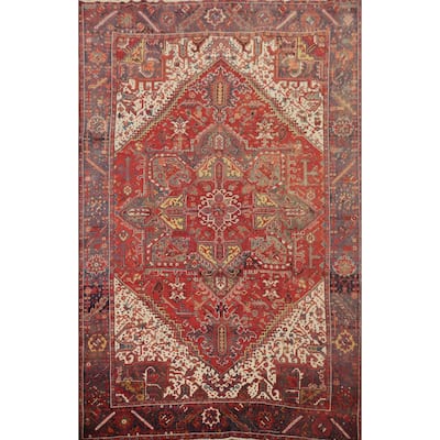 Hand Knotted Oriental 100% Wool Carpet Traditional Medallion Red Heriz Area Rug - 11' 2'' X 8' 5''