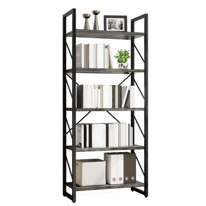 Roul Wood 5 Tiers Bookshelf Modern Bookcase Storage Rack Shelves