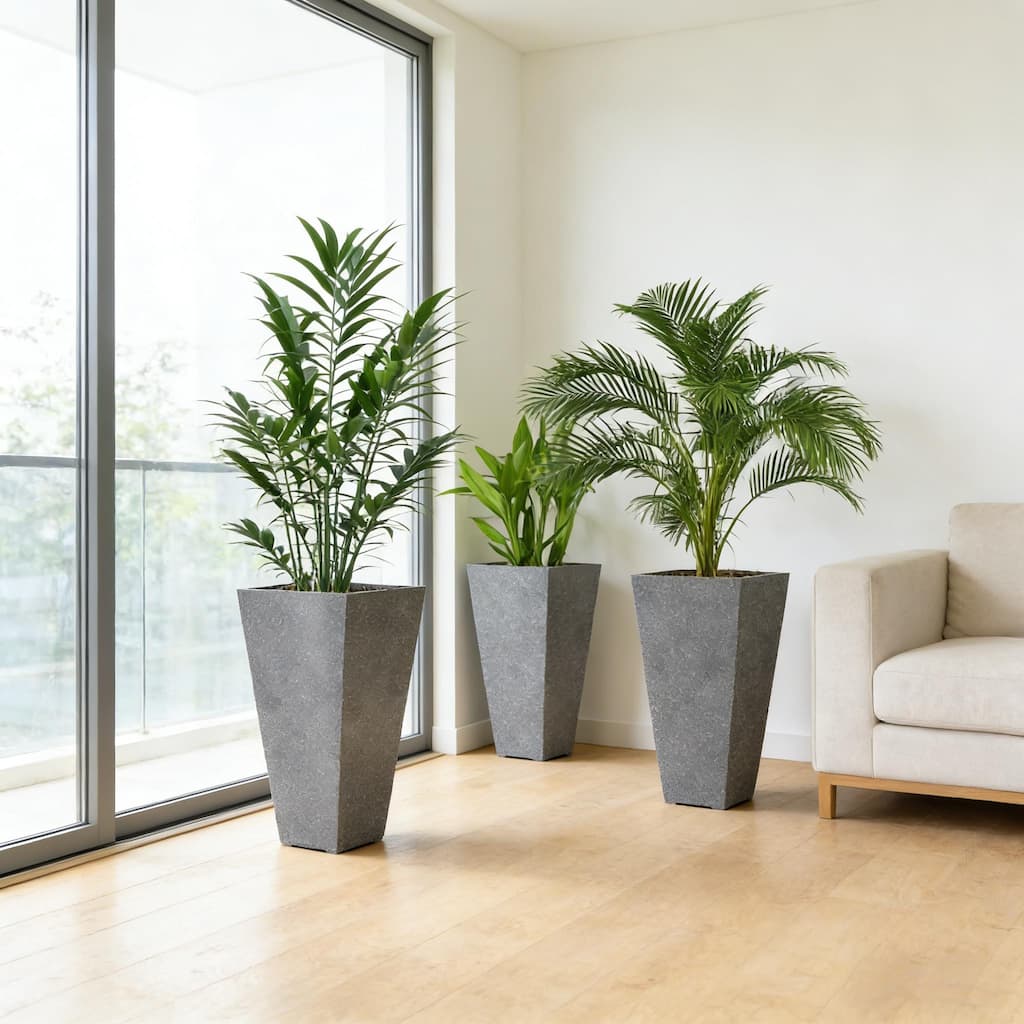 Tall Planters Set of 2, Large Tapered Flower Pots Modern Plant Containers with Drainage Holes