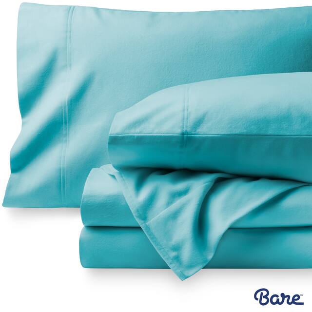 Bare Home Velvety Soft Cotton Flannel Deep Pocket Sheet Set - Twin XL - Aqua