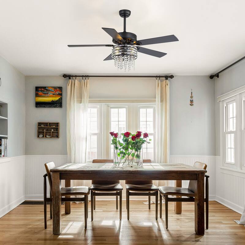 52-inch Reversible 5-Blade Crystal Caged Ceiling Fan with Remote and Light Kit