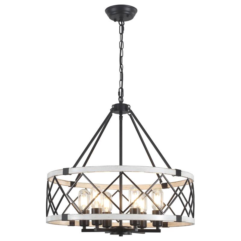 Industrial 6- Light Classic Geometric Drum Dimmable Chandelier for Kitchen Island Living Room